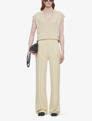 Joseph Womens Affogato Grid-knit Straight-leg High-rise Viscose-blend Trousers In Neutral
