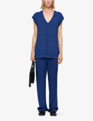 Joseph Womens Cobalt Grid-knit Relaxed-fit Viscose-blend Top Xs In Blue