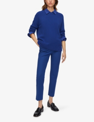 Joseph Womens Cobalt Relaxed-fit Round-neck Cashmere Jumper In Blue