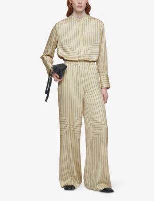 JOSEPH: Hulin Geometric-Stripe Wide-Leg Mid-Rise Stretch Silk-Blend Trousers