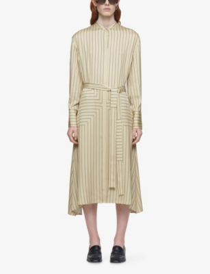JOSEPH: Orlana Geometric-Stripe Stretch Silk-Blend Midi Dress