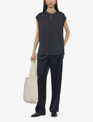 JOSEPH: Louison Geometric-Stripe Stretch Silk-Blend Top