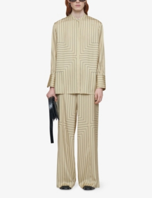 JOSEPH: Athena Geometric-Stripe Stretch Silk-Blend Blouse