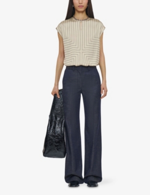 Joseph Womens Cobalt Morissey Flared-leg Mid-rise Wool-blend Denim Trousers In Blue