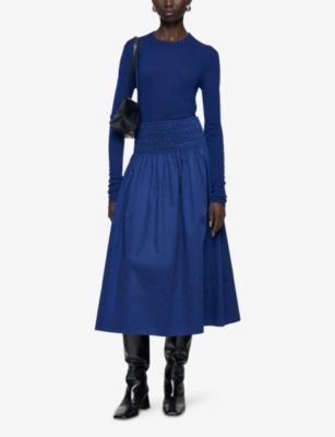 Joseph Womens Cobalt Leonie Elasticated-waistband Cotton-sateen Midi Skirt In Blue