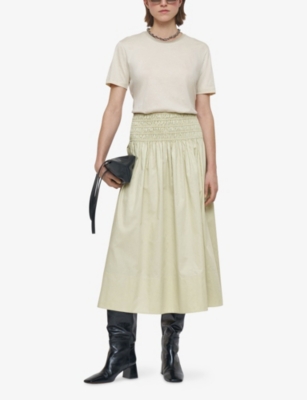 Joseph Womens Affogato Leonie Elasticated-waistband Cotton-sateen Midi Skirt In Neutral