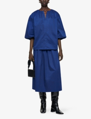 Joseph Womens Cobalt Godin Balloon-sleeve Cotton-sateen Blouse In Blue