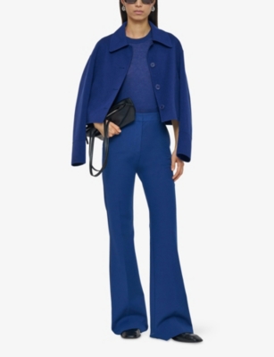 Joseph Womens Cobalt Tafira Flared-leg Mid-rise Stretch-cotton Trousers In Blue