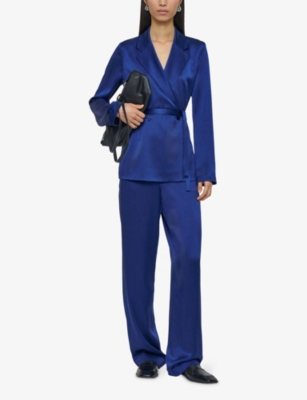Joseph Womens Cobalt Joubert Double-breasted Silk-satin Jacket In Blue