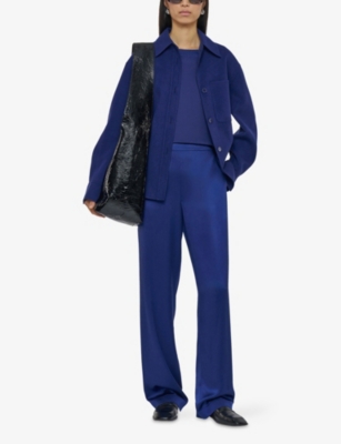 Joseph Womens Cobalt Sahel Straight-leg High-rise Silk-satin Trousers In Blue