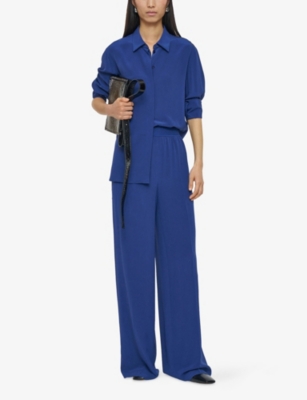 Joseph Womens Cobalt Hulin Wide-leg Mid-rise Silk-crepe Trousers In Blue