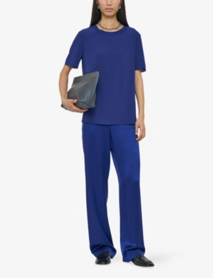 Joseph Womens Cobalt Rubin Regular-fit Silk-crepe T-shirt In Blue