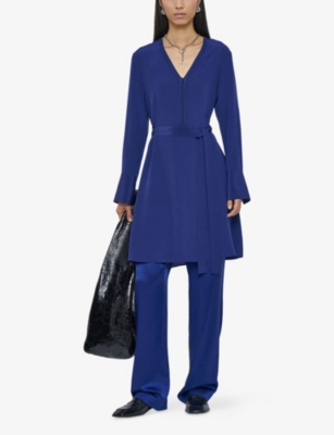 Joseph Womens Cobalt Siam Knitted-trim Silk-crepe Mini Dress In Blue