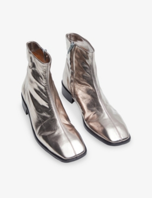 JOSEPH: Metallic Leather Flat Ankle Boots