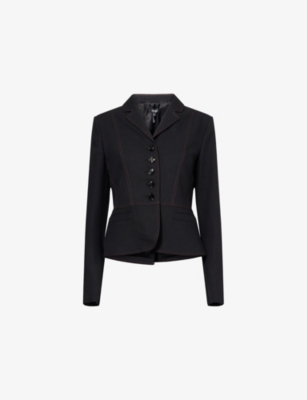 ME AND EM: Contrast-Stitch Fitted Woven Blazer