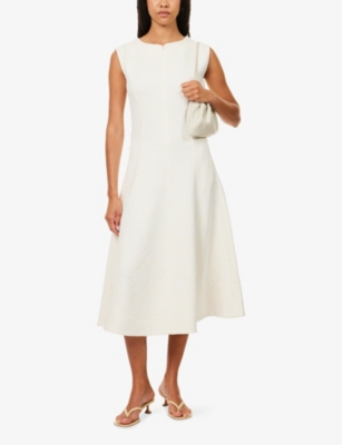 Me And Em And Em Womens Cream Textured Floral-pattern Woven Midi Dress In White