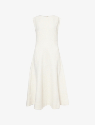 Me And Em And Em Womens Cream Textured Floral-pattern Woven Midi Dress In White