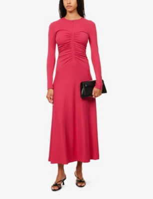 Me And Em And Em Womens Hibiscus Pink Textured Ruched Woven Maxi Dress In Pink