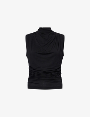 Me And Em And Em Womens Black Draped Sleeveless Stretch-jersey Top In Black
