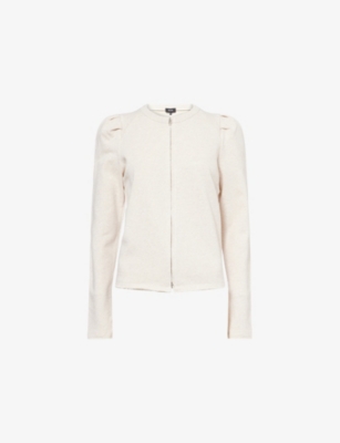Me And Em And Em Womens Cream Marl Raw-edge Zip-up Cotton Sweatshirt