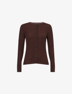 Me And Em And Em Womens Warm Chocolate Barely There Ribbed Fine-knit Wool And Cashmere Cardigan