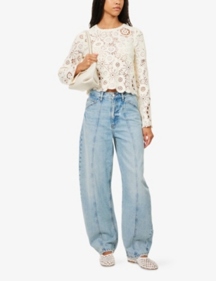 Me And Em And Em Womens Cream Crochet-knit Cotton Jumper In White