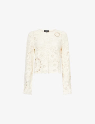 Me And Em And Em Womens Cream Crochet-knit Cotton Jumper In White