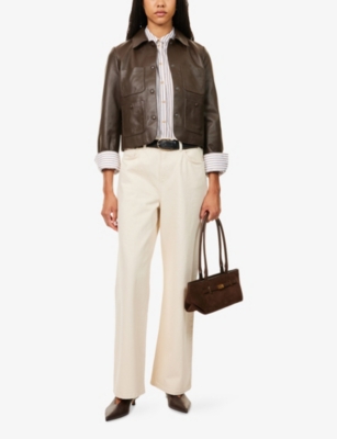 Me And Em And Em Womens Chocolate Patch-pocket Leather Jacket In Brown