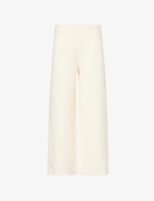 Me And Em And Em Womens Cream Textured Cropped Cotton-blend Trousers In White