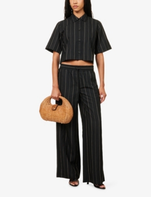 Me And Em And Em Womens Black Stone Striped Relaxed-fit Woven Trousers In Black