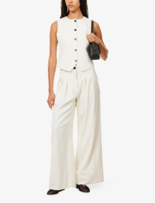 Me And Em And Em Womens Ivory/black Pinstripe Wide-leg Woven Trousers In Multi