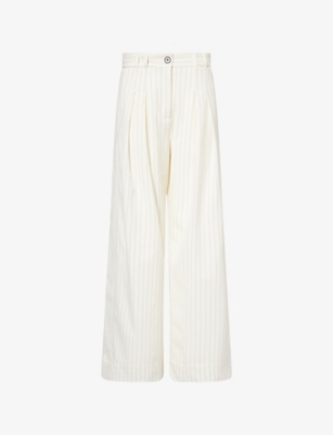 Me And Em And Em Womens Ivory/black Pinstripe Wide-leg Woven Trousers In Multi