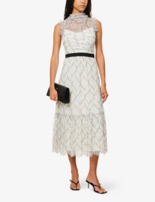 Me And Em And Em Womens Cream/black High-neck Lace Midi Dress In Multi
