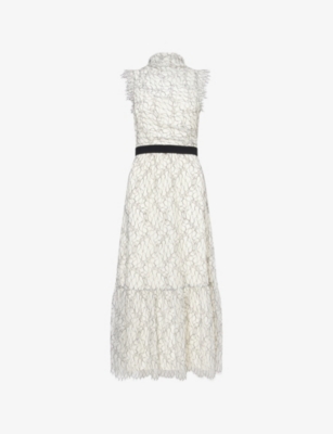Me And Em And Em Womens Cream/black High-neck Lace Midi Dress In Multi