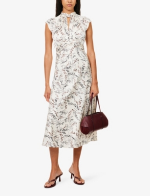 Me And Em And Em Womens Light Cream/black/mu Lily Of The Valley Printed Woven Midi Dress