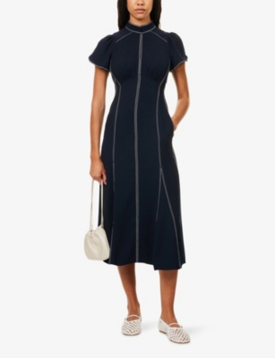 Me And Em And Em Womens Navy Contrast-stitch Woven Midi Dress In Blue