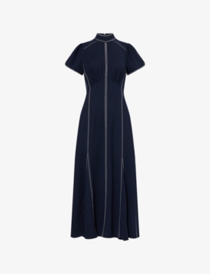 Me And Em And Em Womens Navy Contrast-stitch Woven Midi Dress In Blue