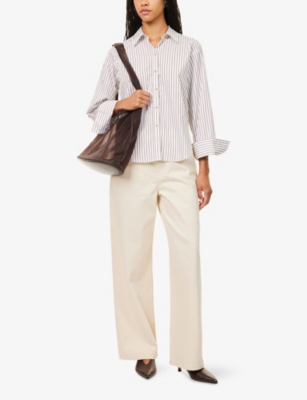 Me And Em And Em Womens White/summer Chocola Striped Relaxed-fit Cotton Shirt