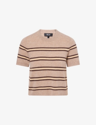 Me And Em And Em Womens Hazelnut Melange Mul Striped Round-neck Cashmere T-shirt Xs In Brown