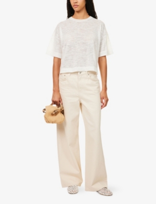 Me And Em And Em Womens Soft White Round-neck Short-sleeve Knitted Top Xs In White