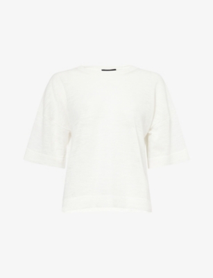 Me And Em And Em Womens Soft White Round-neck Short-sleeve Knitted Top Xs In White