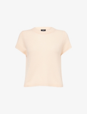 Me And Em And Em Womens Peach Sorbet Round-neck Short-sleeve Knitted Cashmere Top In Orange