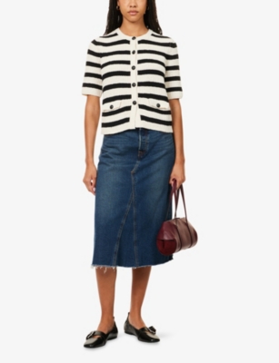 Me And Em And Em Womens Cream/black Striped Knitted Cotton-blend Cardigan Xs In Multi