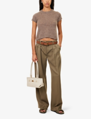 Me And Em And Em Womens Hazelnut Round-neck Short-sleeve Knitted Cashmere, Wool And Silk Top In Brown