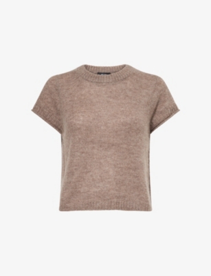 Me And Em And Em Womens Hazelnut Round-neck Short-sleeve Knitted Cashmere, Wool And Silk Top In Brown