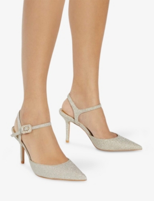 Dune Womens Gold Fabric Channel Crystal-embellished Heeled Courts Eur 38/5 Uk In Neutral