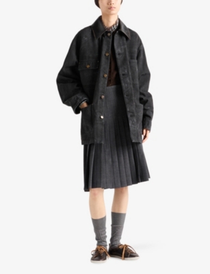 Prada Denim Jacket With Collar Contrast Pockets Sleeves In Black