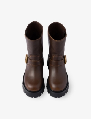 Prada Buckle-fastening Platform Boots In Brown