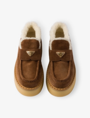 Prada Shearling-trimmed Platform Loafers In Brown