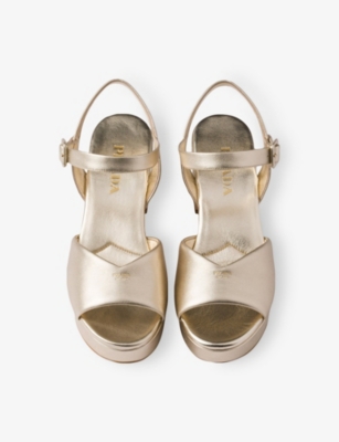 Prada 65mm Buckle-strap Platform Sandals In Gold